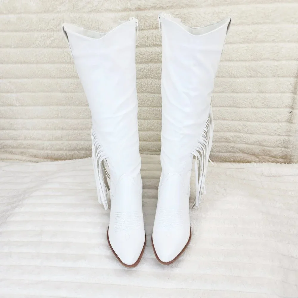 Wild One White Fringe Cowboy Cowgirl Boots Plus Plus size Friendly - Picture 7 of 13
